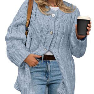 Chunky Cable Knit Cardigan Sweater Dress Oversized Chic Winter Warm